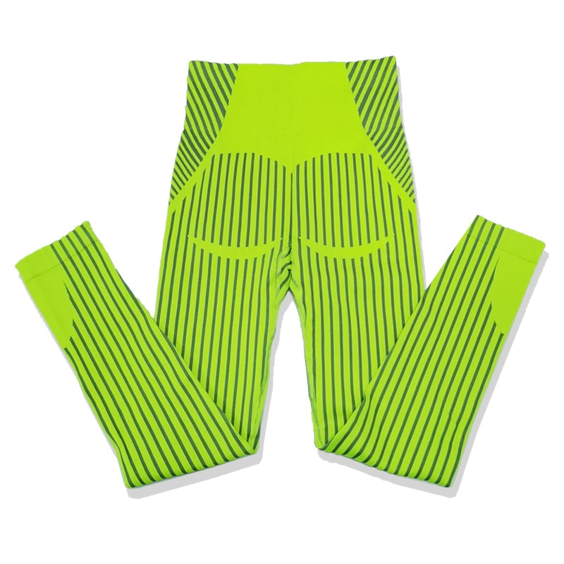 Women Yoga Suits Striped Seamless Sports Bras Leggings Gym Wear Running Tracksuit - KiwisLove