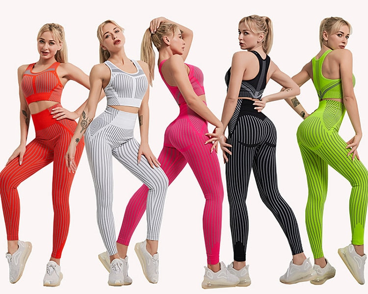 Strip Seamless Women Yoga Set for Fitness Sports Suits Gym  Running Top Bra - KiwisLove