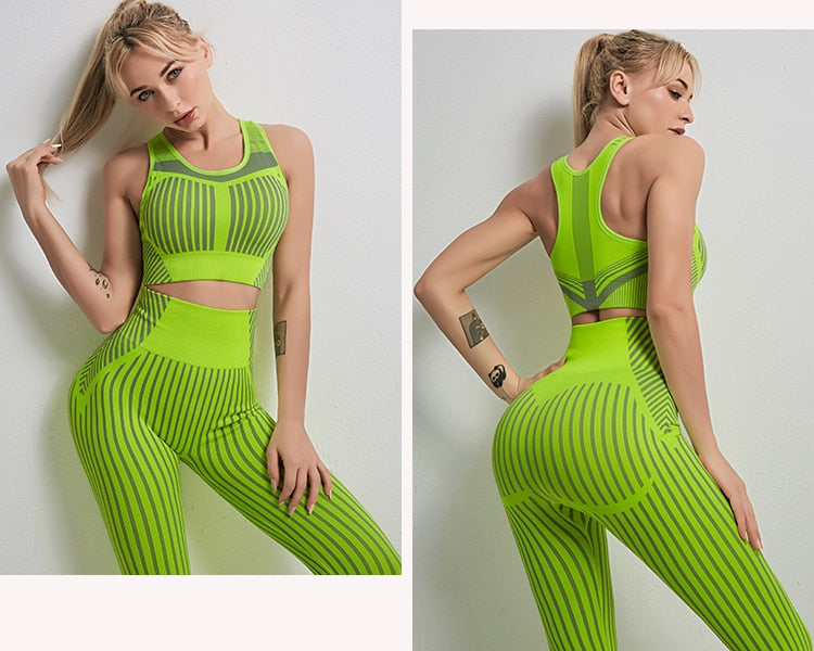 Strip Seamless Women Yoga Set for Fitness Sports Suits Gym  Running Top Bra - KiwisLove