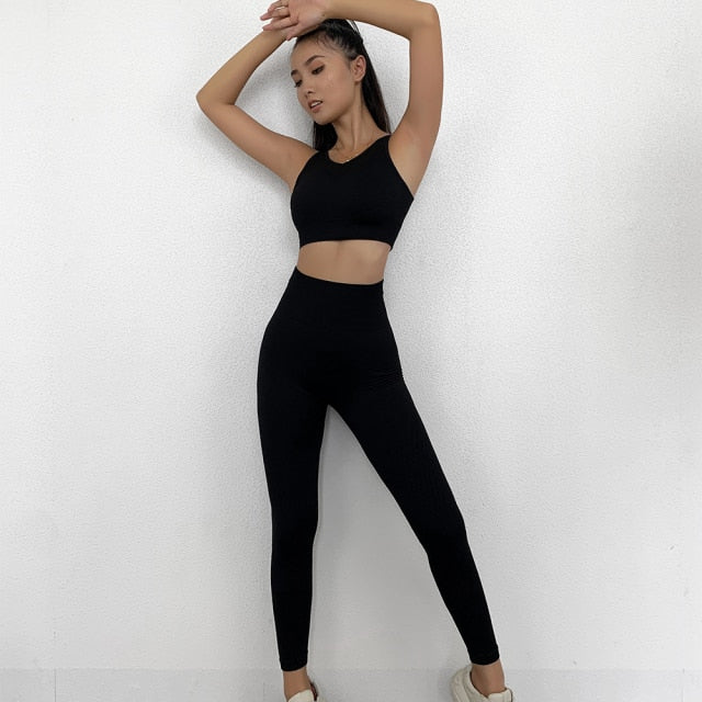 Beehive Yoga Set Seamless Women Fitness Suit Gym Wear Running Sport Bra Legging - KiwisLove
