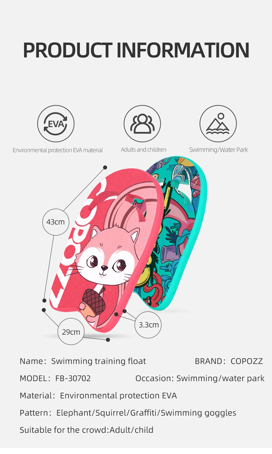 COPOZZ Swimming kickboard Board Floating Plate Safe Training Aid - KiwisLove