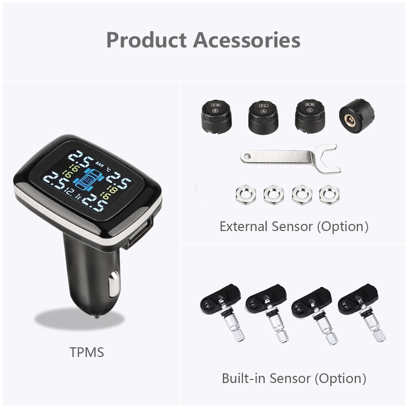 TPMS Tire Pressure Monitoring  Sensors Cigarette Lighter USB port Auto Security Alarm Systems Tire Pressure - KiwisLove