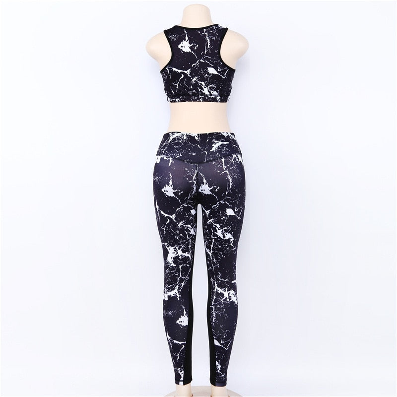Women Gym Yoga Sets Fitness Tights Tank Top Leggings Print Wokout Tracksuit - KiwisLove