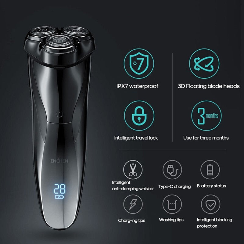ENCHEN Rechargeable  IPX7 Waterproof Electric Shaver Men Rotary Razors - KiwisLove