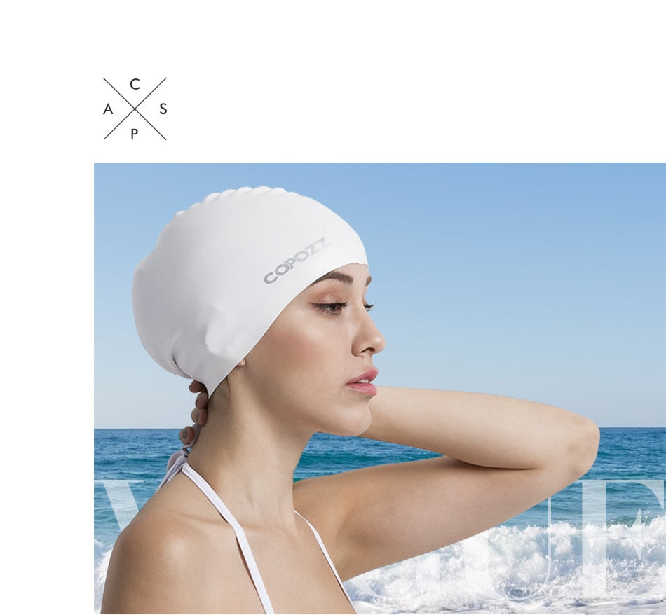 Copozz Elastic Silicon  Long Hair Swimming Cap for Men Women Adults - KiwisLove