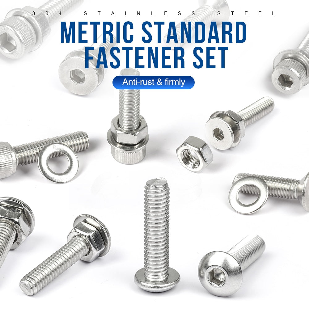 580pcs/set hex socket cap head screw nut set hexagon flat round head - KiwisLove