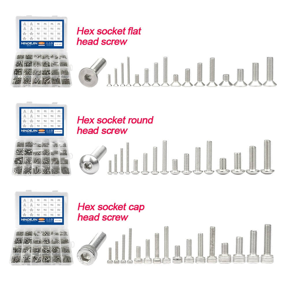 580pcs/set hex socket cap head screw nut set hexagon flat round head - KiwisLove