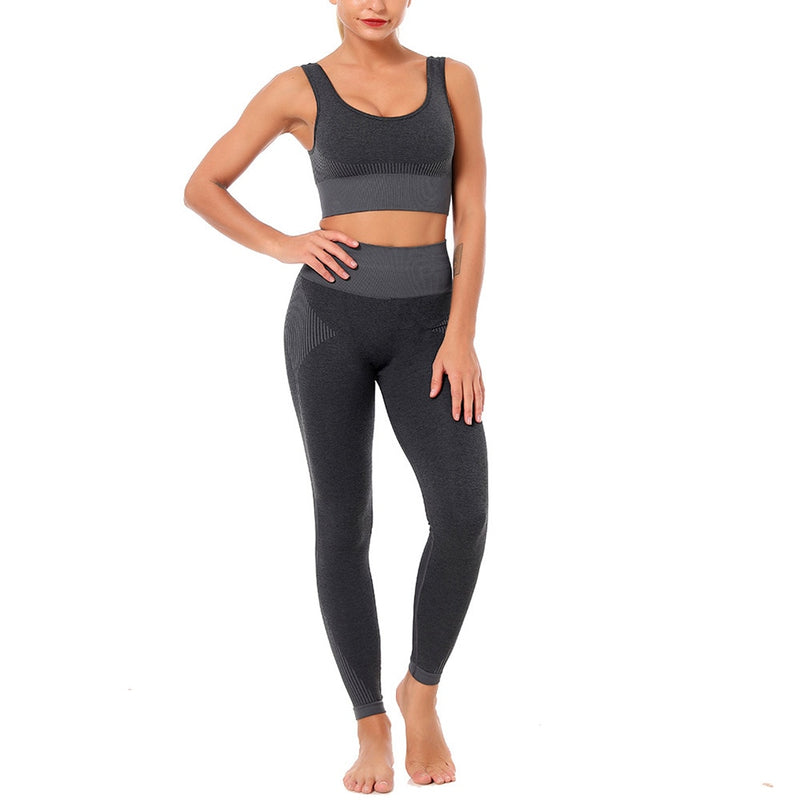 Women Yoga Sets Fitness Seamless Suit Tank Top Leggings Outfits Gym Wear Running - KiwisLove