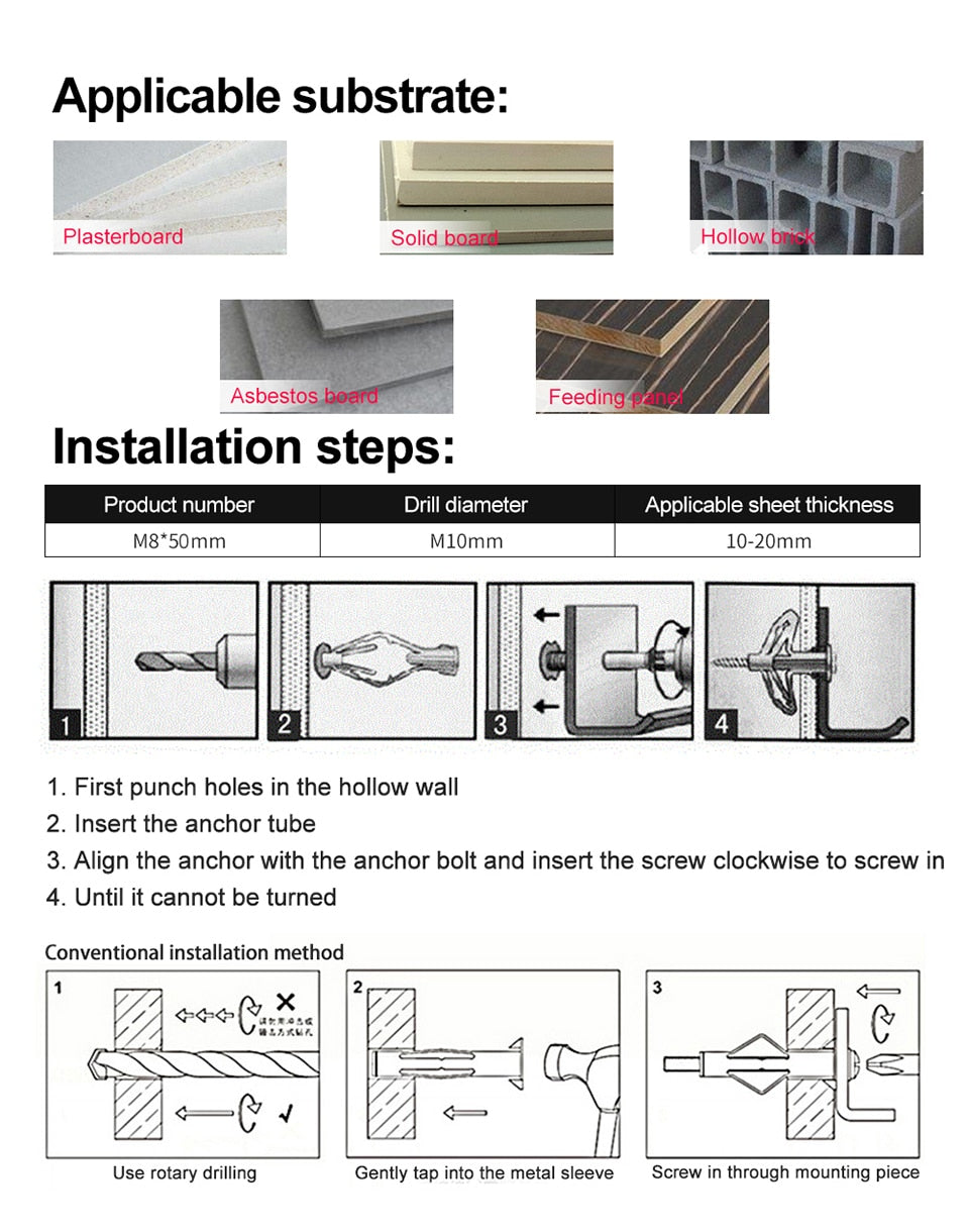 NINDEJIN 60pcs/set plastic drywall anchor wall anchor plug with self tapping - KiwisLove