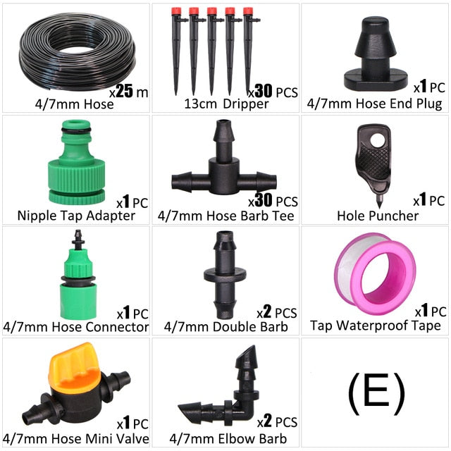 1/4" Hose Drip Irrigation System 360 Degree Adjustable 8 Hole Sprinkler Kit - KiwisLove
