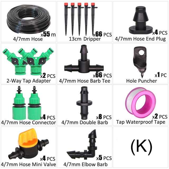 1/4" Hose Drip Irrigation System 360 Degree Adjustable 8 Hole Sprinkler Kit - KiwisLove