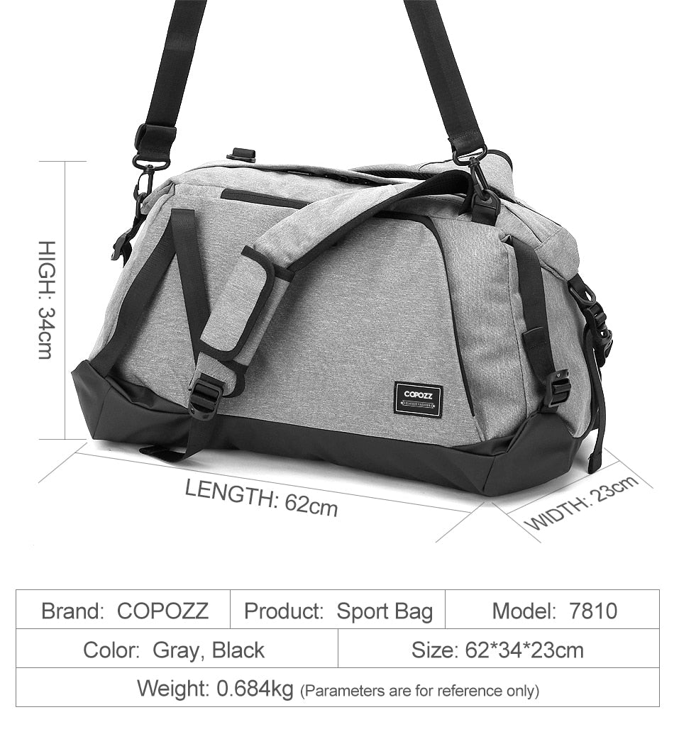 COPOZZ Gym Bag USB Charging Shoe Compartment 35-55L Capacity Gray - KiwisLove