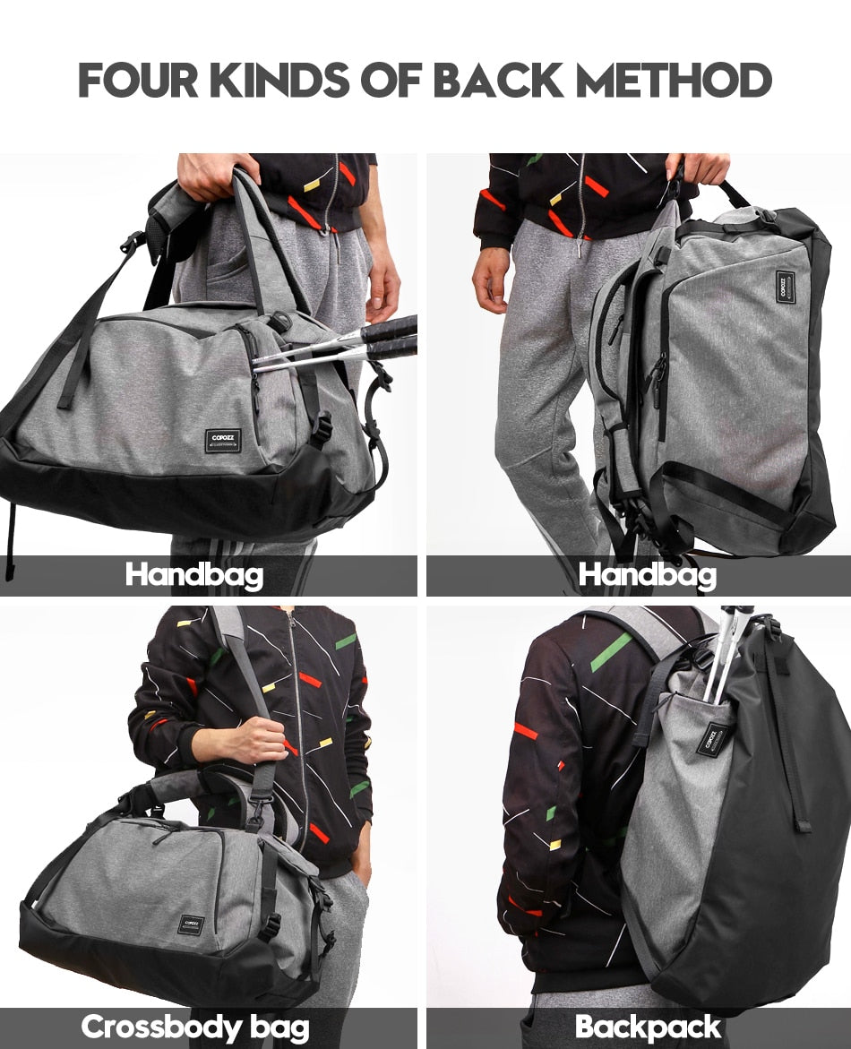 COPOZZ Gym Bag USB Charging Shoe Compartment 35-55L Capacity Gray - KiwisLove
