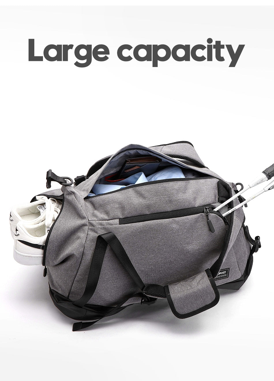 COPOZZ Gym Bag USB Charging Shoe Compartment 35-55L Capacity Gray - KiwisLove