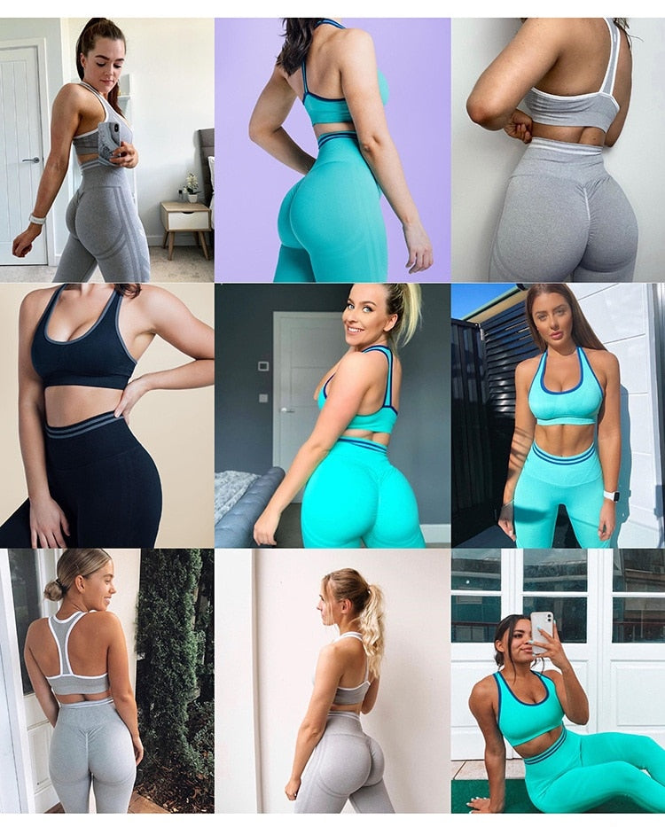 Women Yoga Set Sports Bra and Leggings  Gym Seamless Workout Fitness Running Outfits - KiwisLove