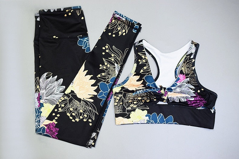 Women Yoga Sets Fitness Suits Top Bra High Waist Legging Workout Gym Running - KiwisLove