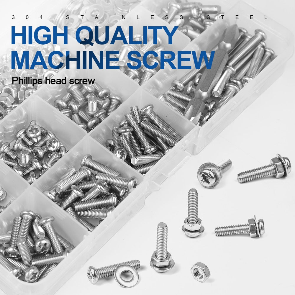 NINDEJIN Cross Recessed Round Head Screw Nut Washer Stainless Steel - KiwisLove