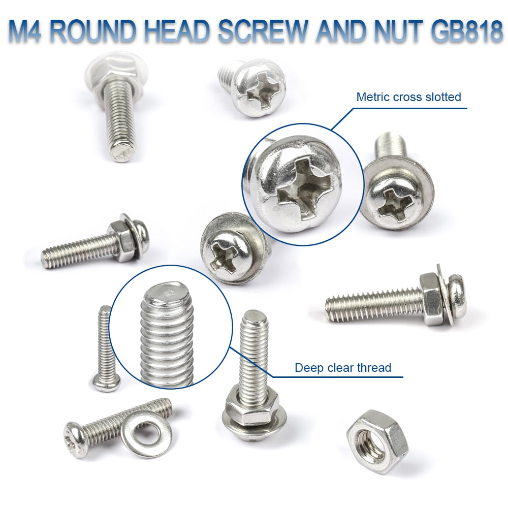 NINDEJIN Cross Recessed Round Head Screw Nut Washer Stainless Steel - KiwisLove