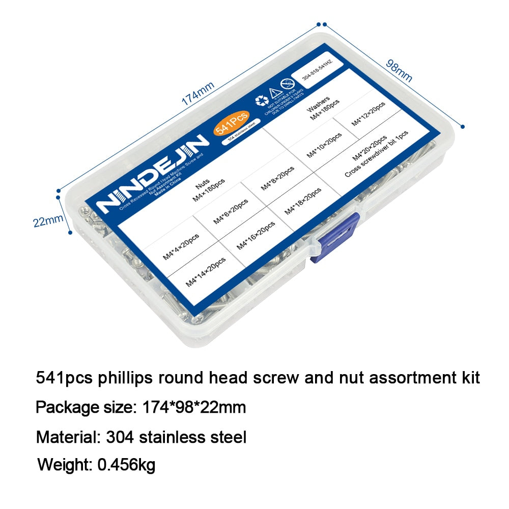 NINDEJIN Cross Recessed Round Head Screw Nut Washer Stainless Steel - KiwisLove