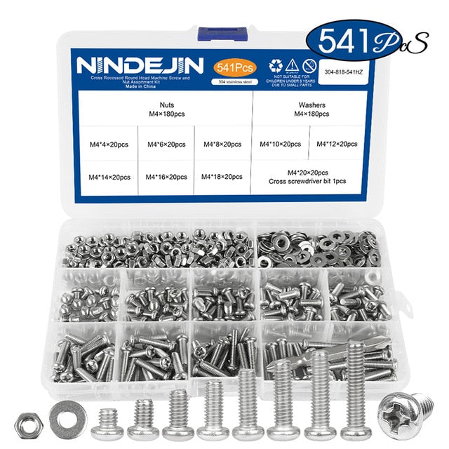 NINDEJIN Cross Recessed Round Head Screw Nut Washer Stainless Steel - KiwisLove