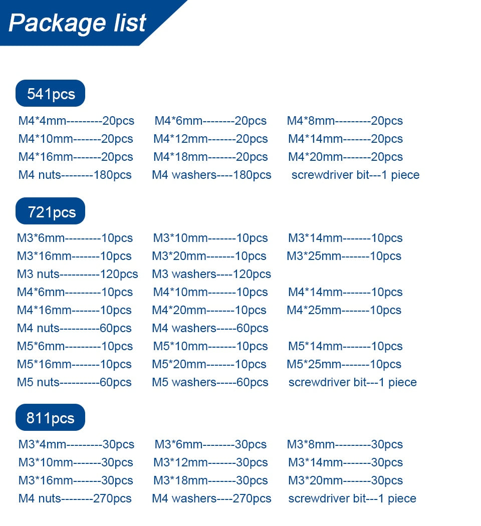 NINDEJIN Cross Recessed Round Head Screw Nut Washer Stainless Steel - KiwisLove