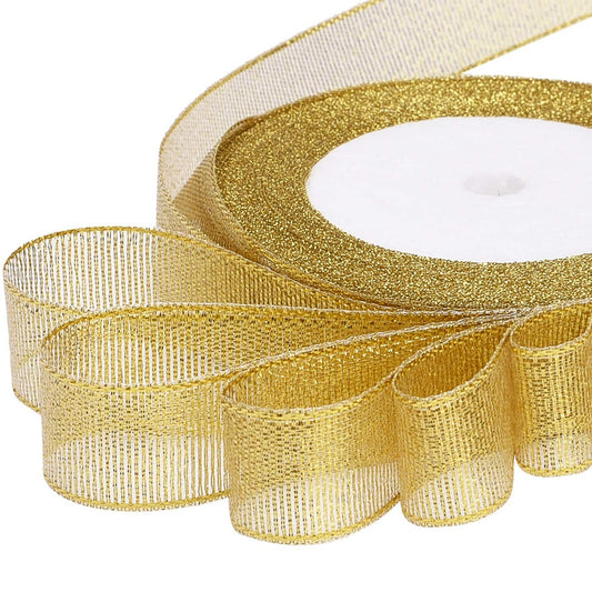 25Yards/Roll Wedding Gift Wrapping satin Ribbons Bow for Crafts DIY Gold onion Glitter Organza Ribbons Christmas Decoration Home - KiwisLove