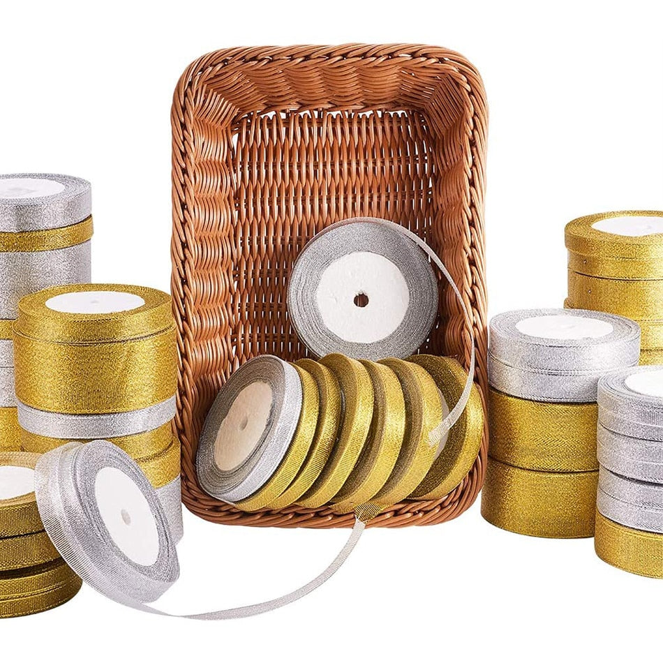 25Yards/Roll Wedding Gift Wrapping satin Ribbons Bow for Crafts DIY Gold onion Glitter Organza Ribbons Christmas Decoration Home - KiwisLove