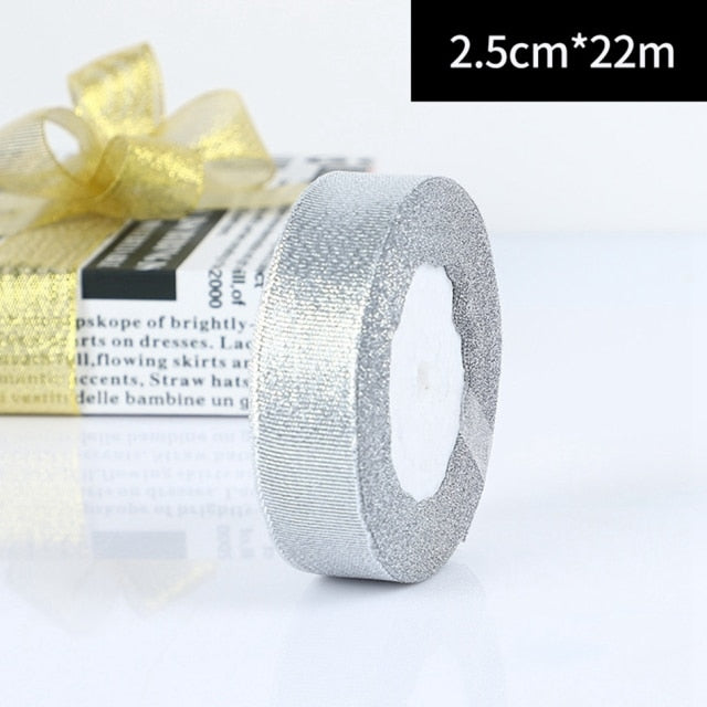 25Yards/Roll Wedding Gift Wrapping satin Ribbons Bow for Crafts DIY Gold onion Glitter Organza Ribbons Christmas Decoration Home - KiwisLove