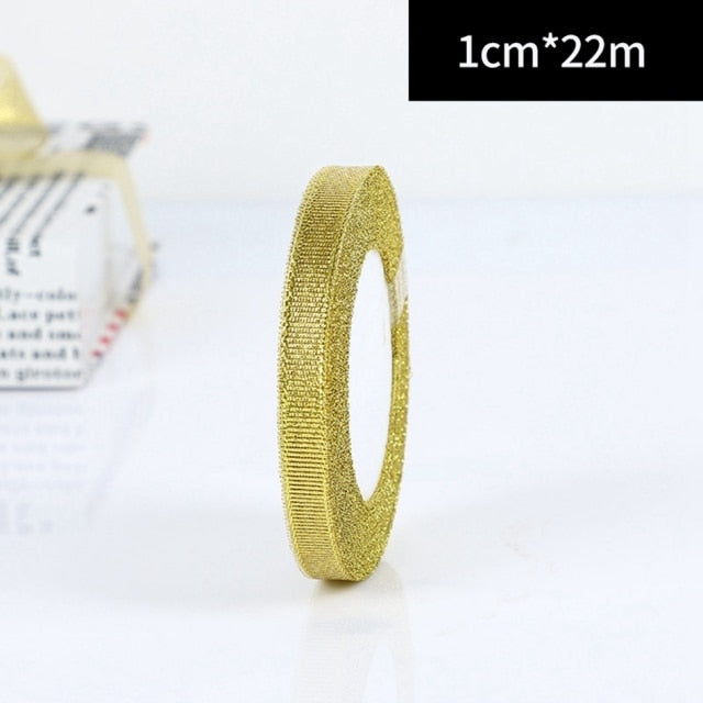 25Yards/Roll Wedding Gift Wrapping satin Ribbons Bow for Crafts DIY Gold onion Glitter Organza Ribbons Christmas Decoration Home - KiwisLove