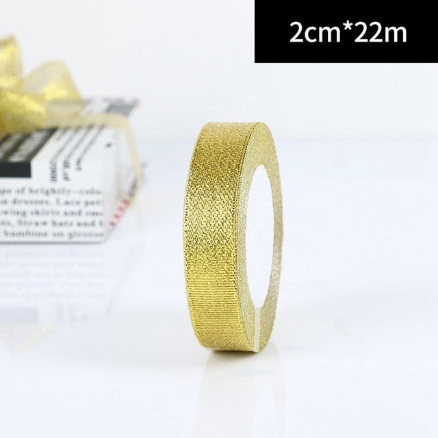25Yards/Roll Wedding Gift Wrapping satin Ribbons Bow for Crafts DIY Gold onion Glitter Organza Ribbons Christmas Decoration Home - KiwisLove