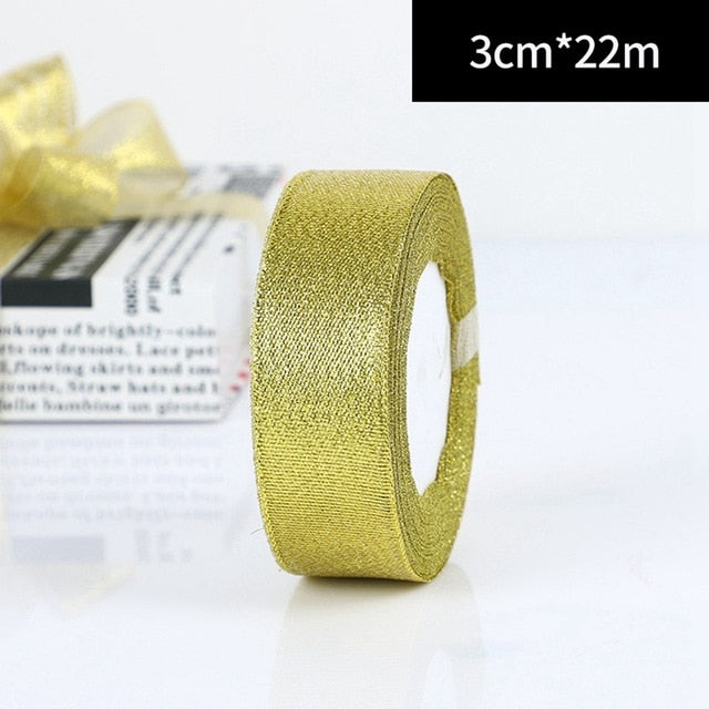 25Yards/Roll Wedding Gift Wrapping satin Ribbons Bow for Crafts DIY Gold onion Glitter Organza Ribbons Christmas Decoration Home - KiwisLove