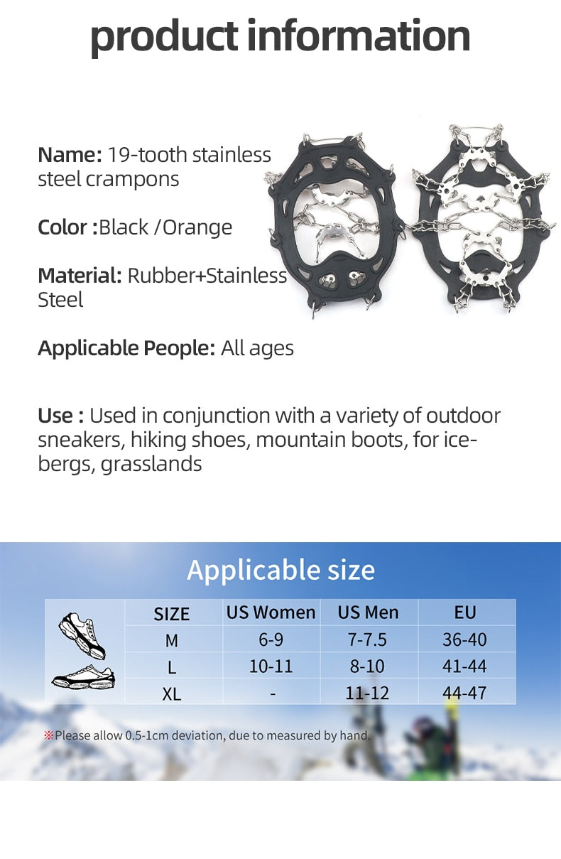 Climbing Anti-slip Crampons 19 Teeth Ice  Hiking Skiing Snowshoes Cover - KiwisLove