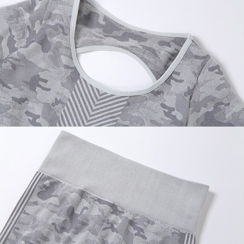 Women Yoga Set Fitness Outfit Backless Top Shirt High Waist Legging Gym Running - KiwisLove