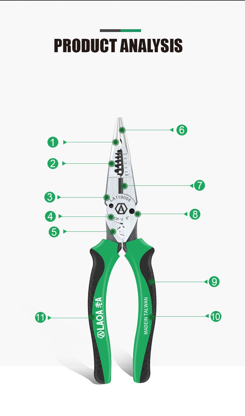 LAOA 8inch Needle Nose Pliers Wire Cutter Wire Stripper Crimping Electirc - KiwisLove