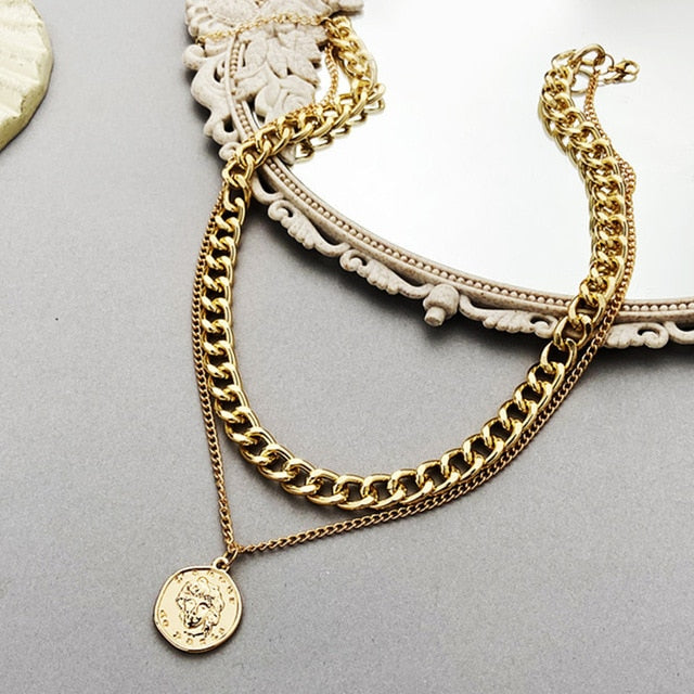 Multi-layer Coin Chain Choker Necklace - KiwisLove