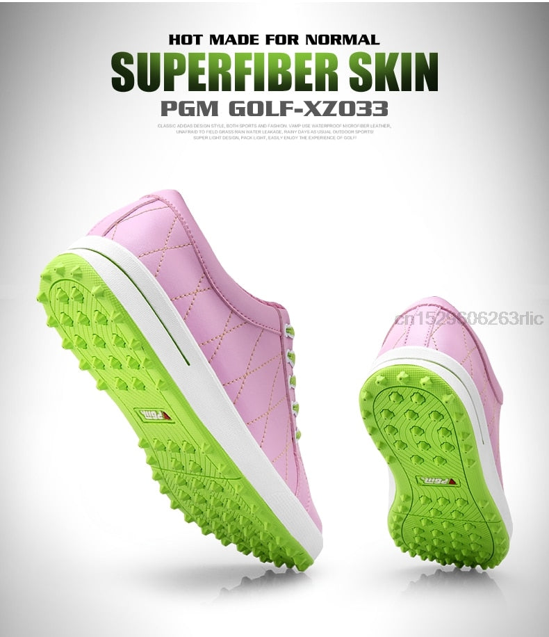 PGM Women Golf Shoes Breathable Microfiber Leather Waterproof Spikes Anti-slip - KiwisLove