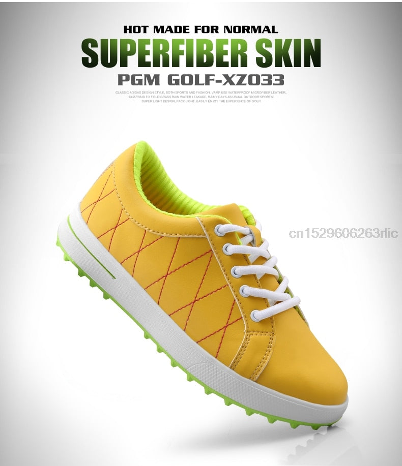 PGM Women Golf Shoes Breathable Microfiber Leather Waterproof Spikes Anti-slip - KiwisLove