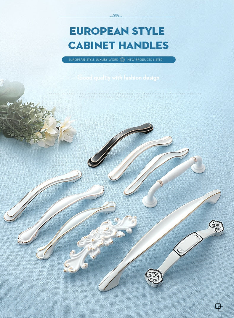KAK Ivory White Kitchen Cabinet Handles European Style Cupboard Door Pulls Drawer Knobs Fashion Solid Furniture Handle Hardware - KiwisLove