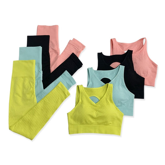 Solid Women Yoga Sets Fitness Pants Tank Top Bras Suits Gym Seamless Mesh Leggings Running - KiwisLove