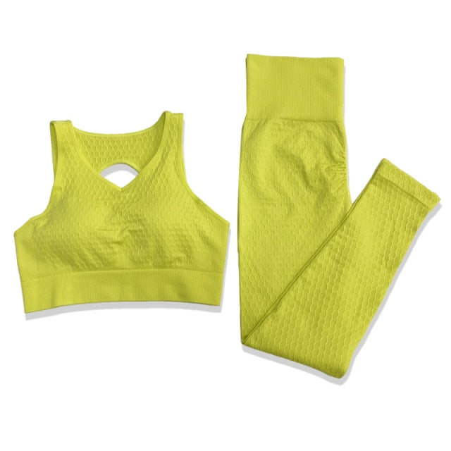 Solid Women Yoga Sets Fitness Pants Tank Top Bras Suits Gym Seamless Mesh Leggings Running - KiwisLove