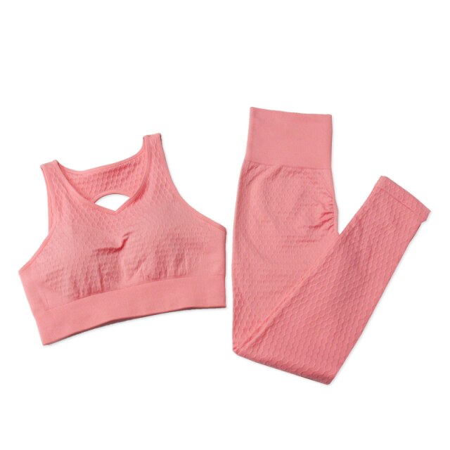 Solid Women Yoga Sets Fitness Pants Tank Top Bras Suits Gym Seamless Mesh Leggings Running - KiwisLove