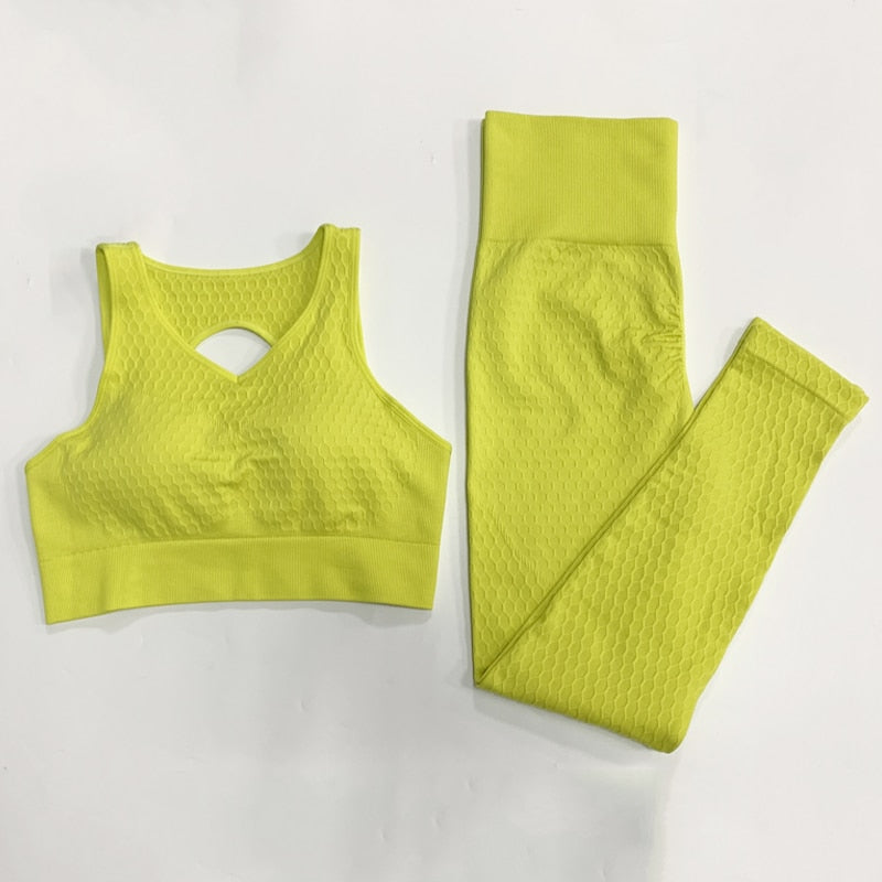 Solid Women Yoga Sets Fitness Pants Tank Top Bras Suits Gym Seamless Mesh Leggings Running - KiwisLove