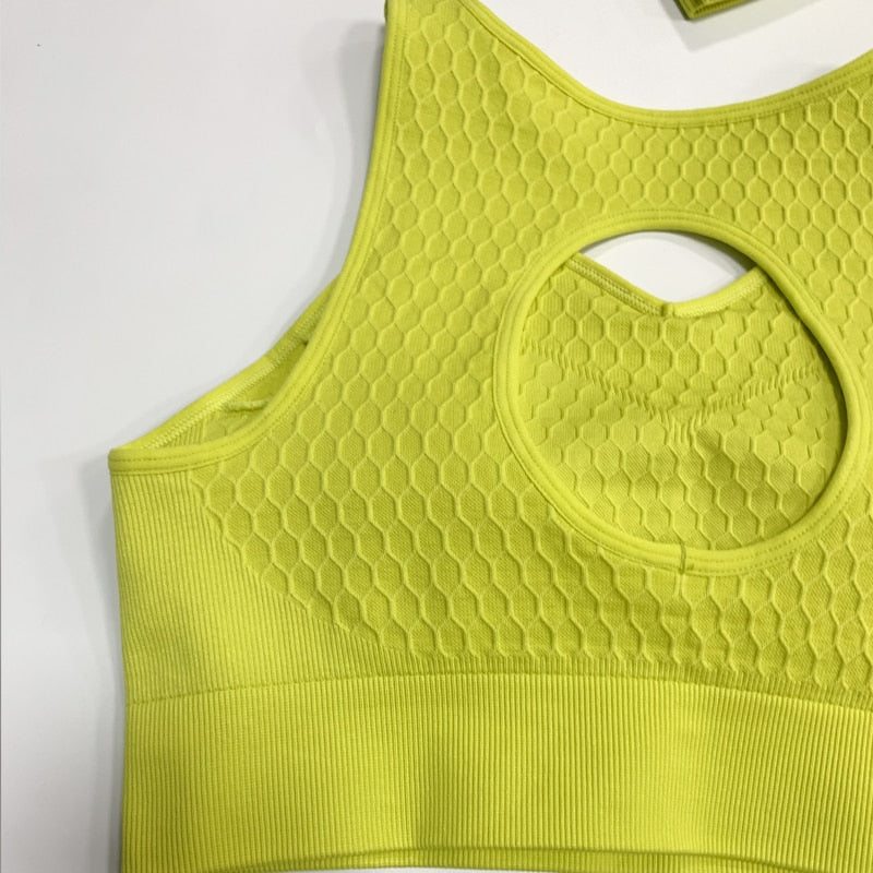 Solid Women Yoga Sets Fitness Pants Tank Top Bras Suits Gym Seamless Mesh Leggings Running - KiwisLove