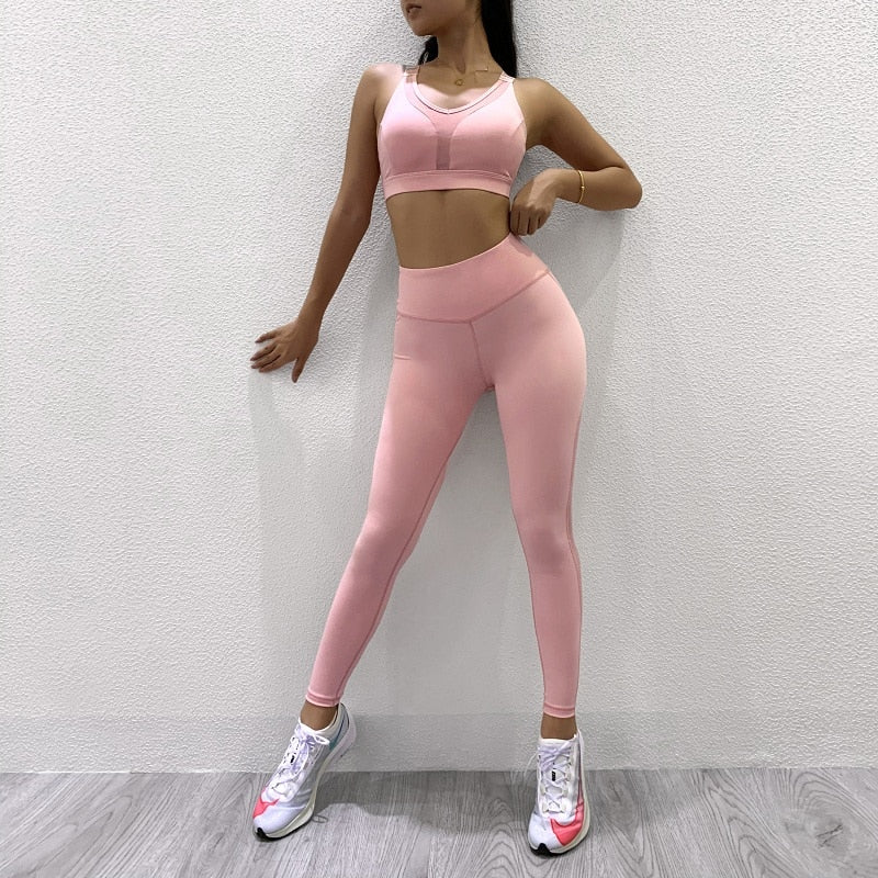 Mesh Patchwork Women Yoga Sets Fitness Sport Bra High Waist Legging Gym  Running - KiwisLove