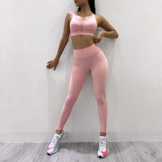 Mesh Patchwork Women Yoga Sets Fitness Sport Bra High Waist Legging Gym  Running - KiwisLove