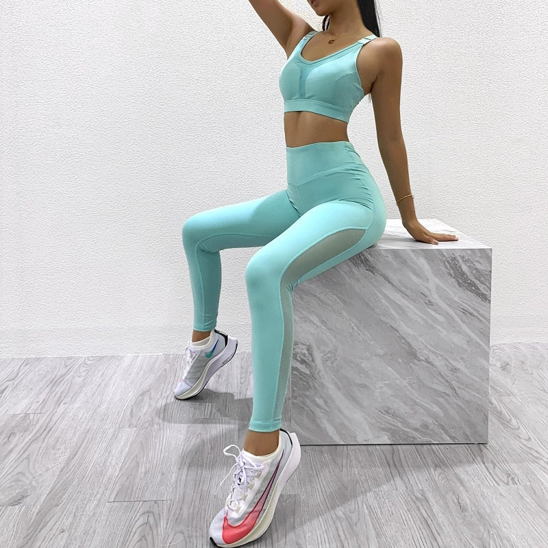 Mesh Patchwork Women Yoga Sets Fitness Sport Bra High Waist Legging Gym  Running - KiwisLove