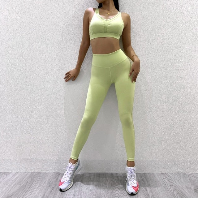 Mesh Patchwork Women Yoga Sets Fitness Sport Bra High Waist Legging Gym  Running - KiwisLove