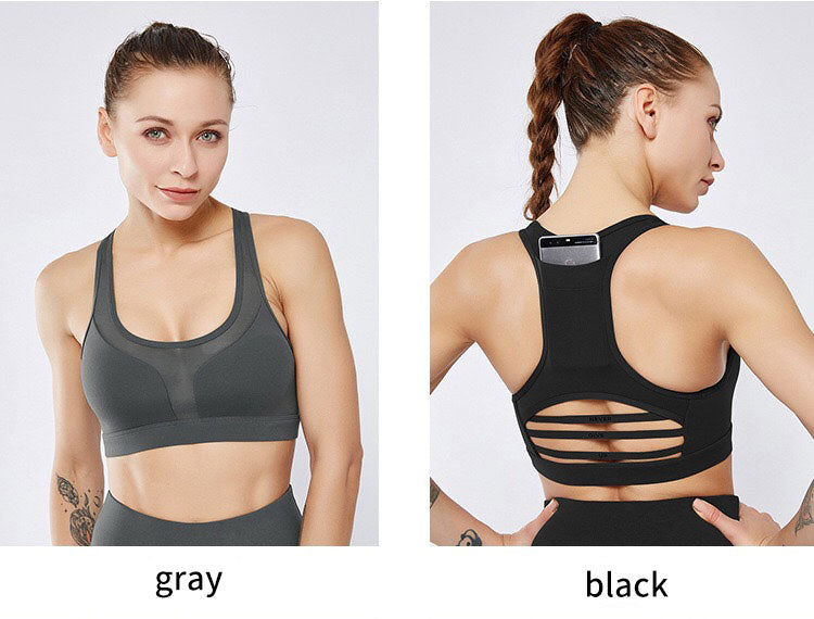 Gym Bra With Back Pocket Absorb Sweat Tops Yoga Running Sports Bra - KiwisLove