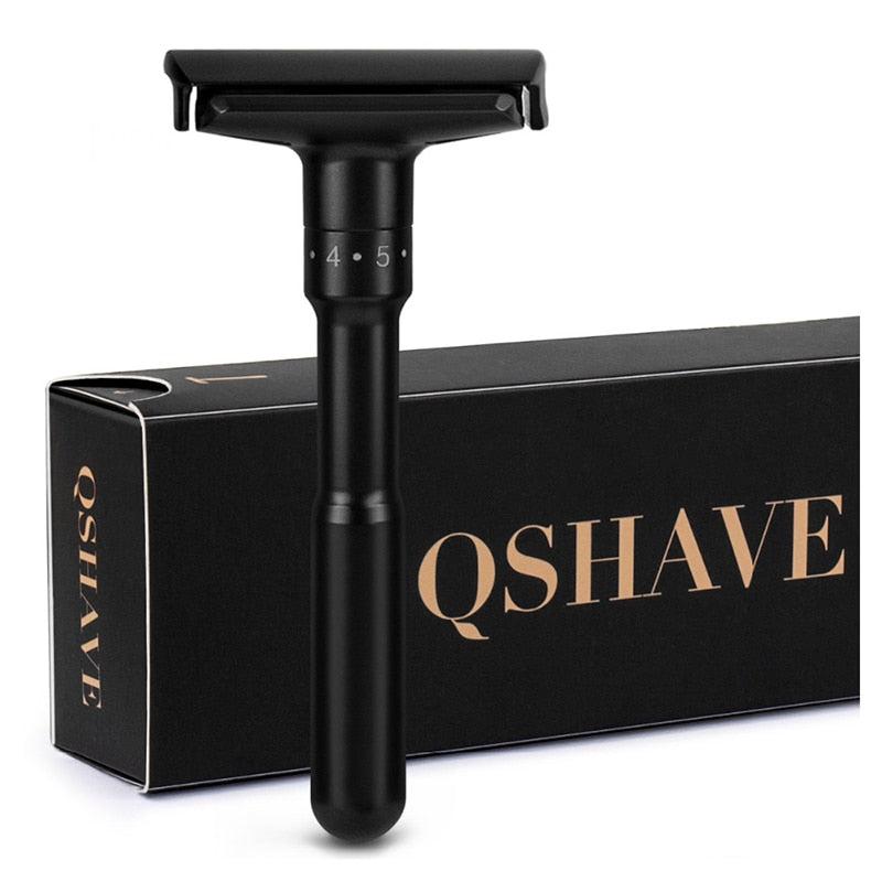 QSHAVE Luxurious Black Adjustable Safety Razor with Stand and 5 Titanium Coated Blades

 - KiwisLove