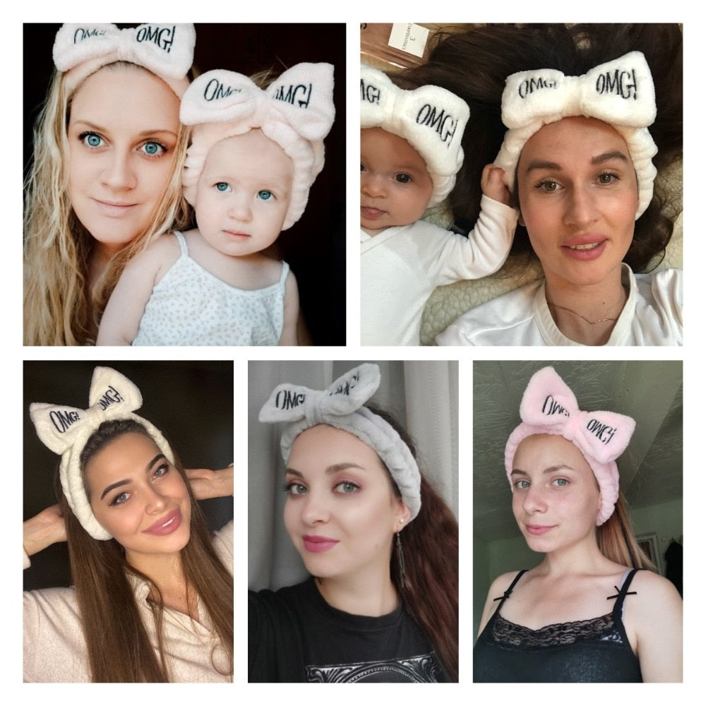 2021 New OMG  Coral Fleece Wash Face Bow Hairbands - KiwisLove